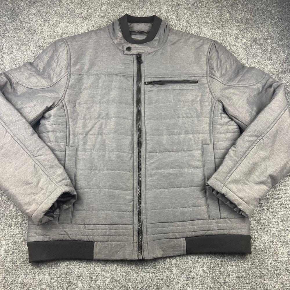 Seduka Mens Quilted Bomber Jacket Gray Full Zip Snap Collar Size Medium